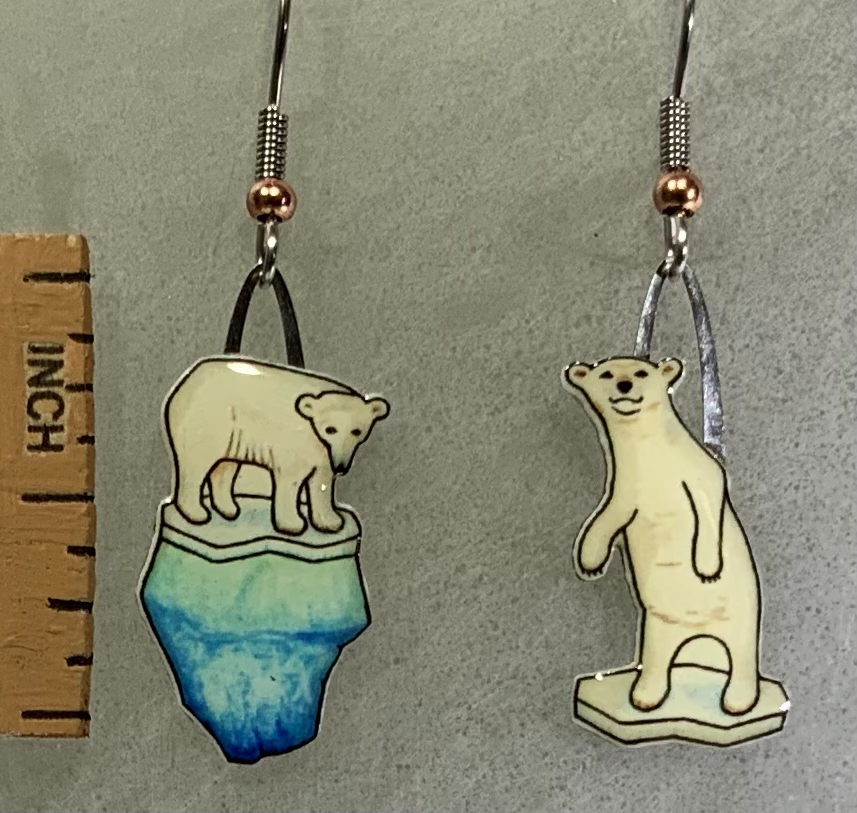 Picture shown is of 1 inch tall pair of earrings of the animal the Polar Bear.