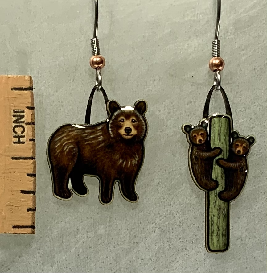 Picture shown is of 1 inch tall pair of earrings of the animal the Black Bear.