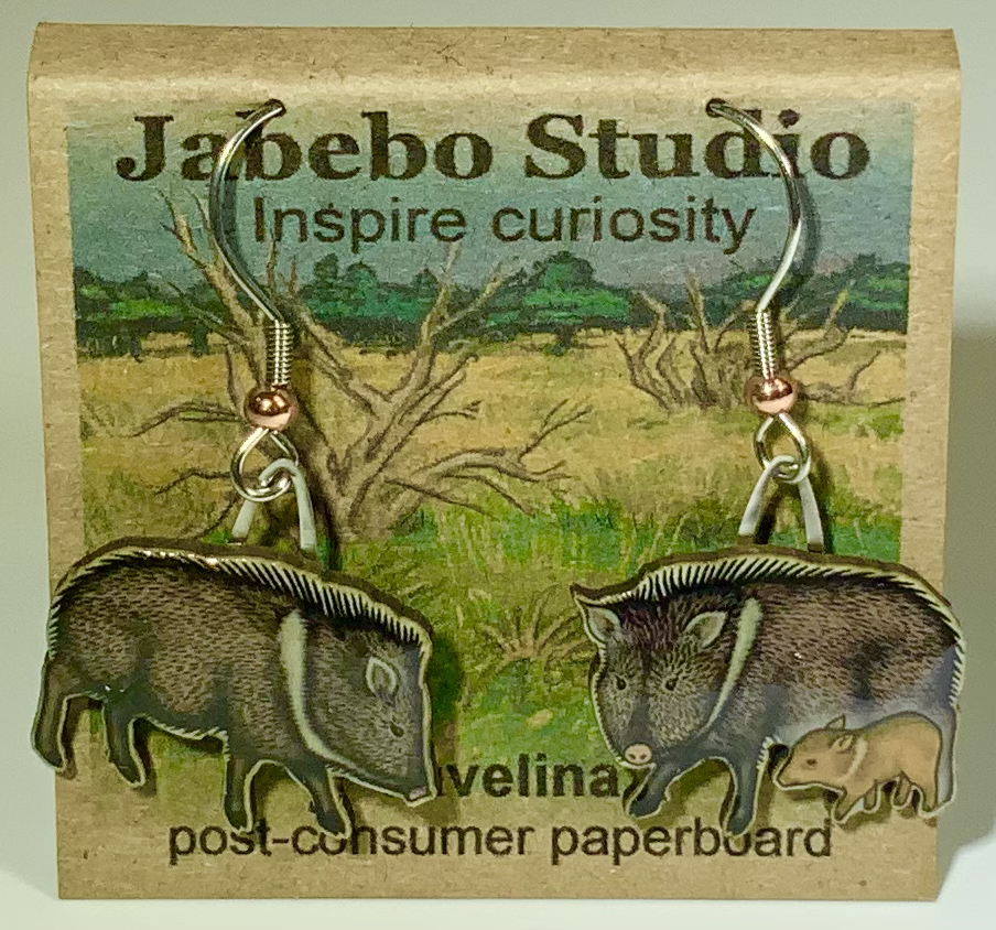 Picture shown is of 1 inch tall pair of earrings of the animal the Javelina.