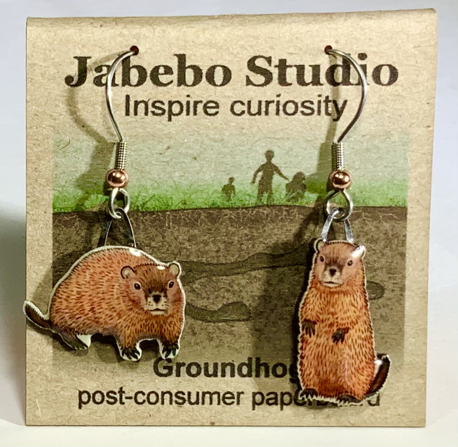 Picture shown is of 1 inch tall pair of earrings of the animal the Groundhog.