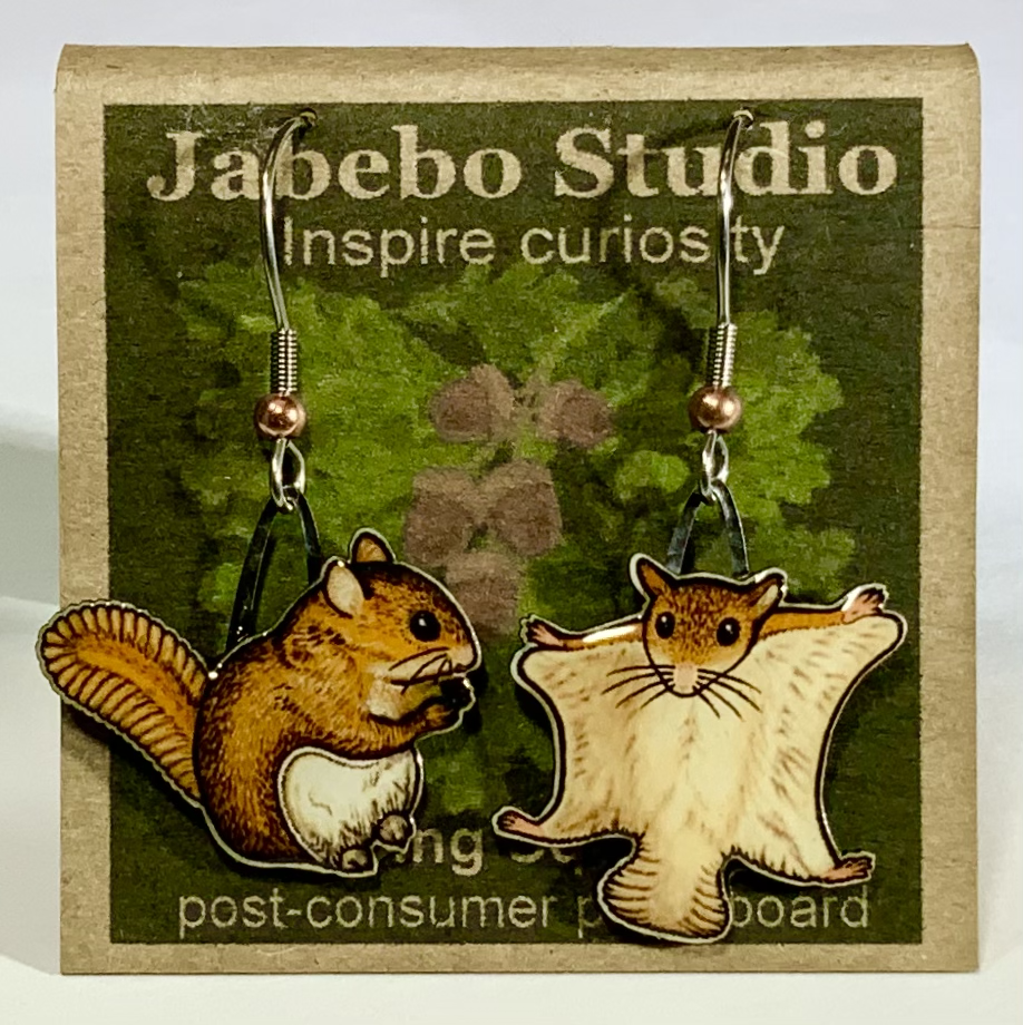 Picture shown is of 1 inch tall pair of earrings of the animal the Flying Squirrel.