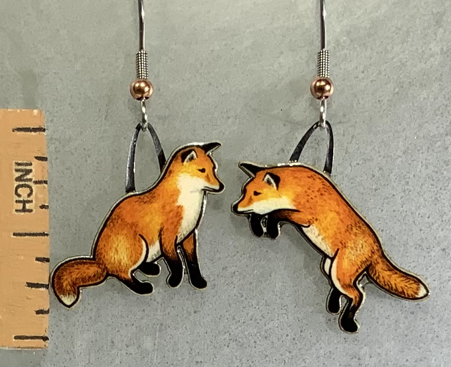 Picture shown is of 1 inch tall pair of earrings of the animal the Red Fox.