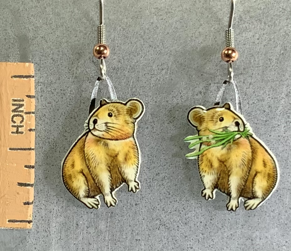 Picture shown is of 1 inch tall pair of earrings of the animal the American Pika.