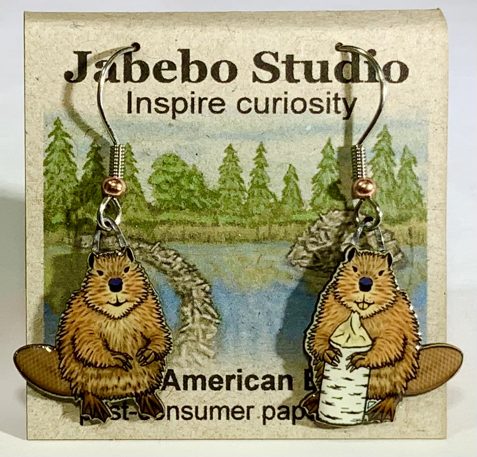 Picture shown is of 1 inch tall pair of earrings of the animal the North American Beaver.