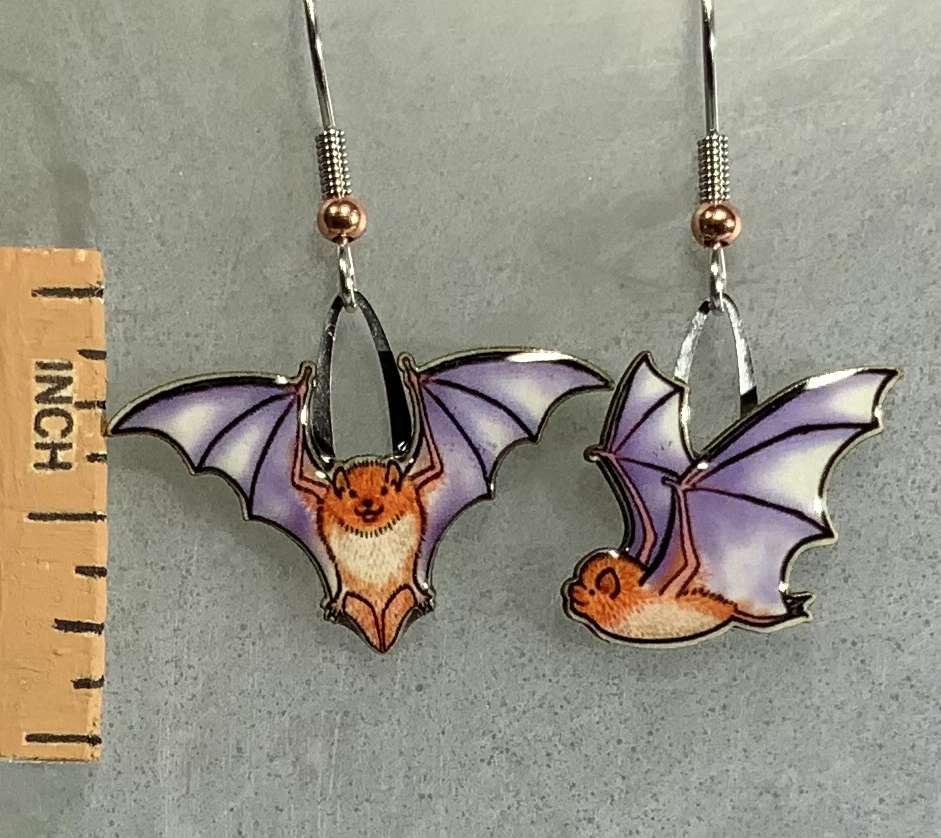 Picture shown is of 1 inch tall pair of earrings of the animal the Red Bat.