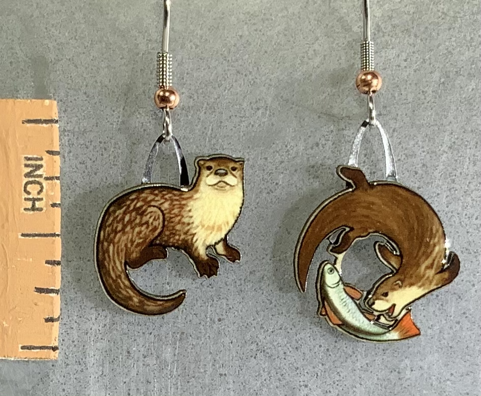Picture shown is of 1 inch tall pair of earrings of the animal the River Otter.