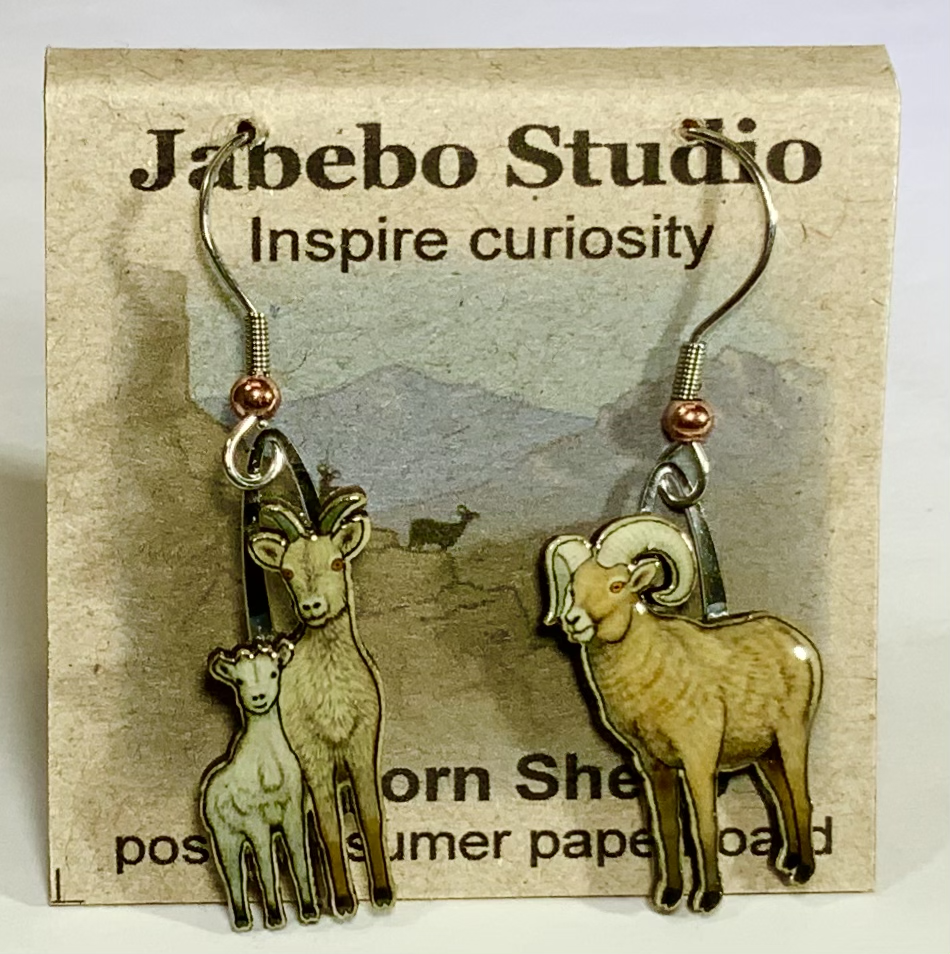 Picture shown is of 1 inch tall pair of earrings of the animal the Big Horned Sheep.