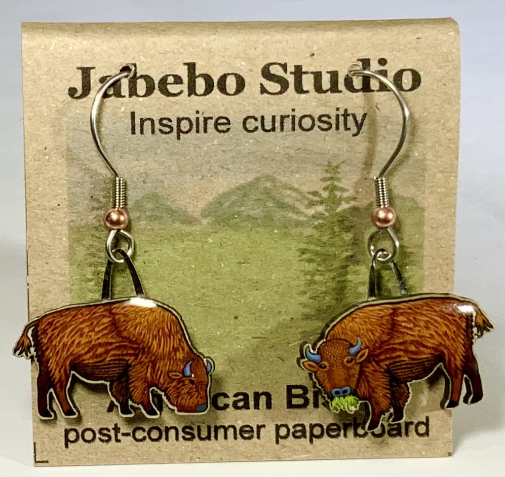 Picture shown is of 1 inch tall pair of earrings of the animal the Bison.