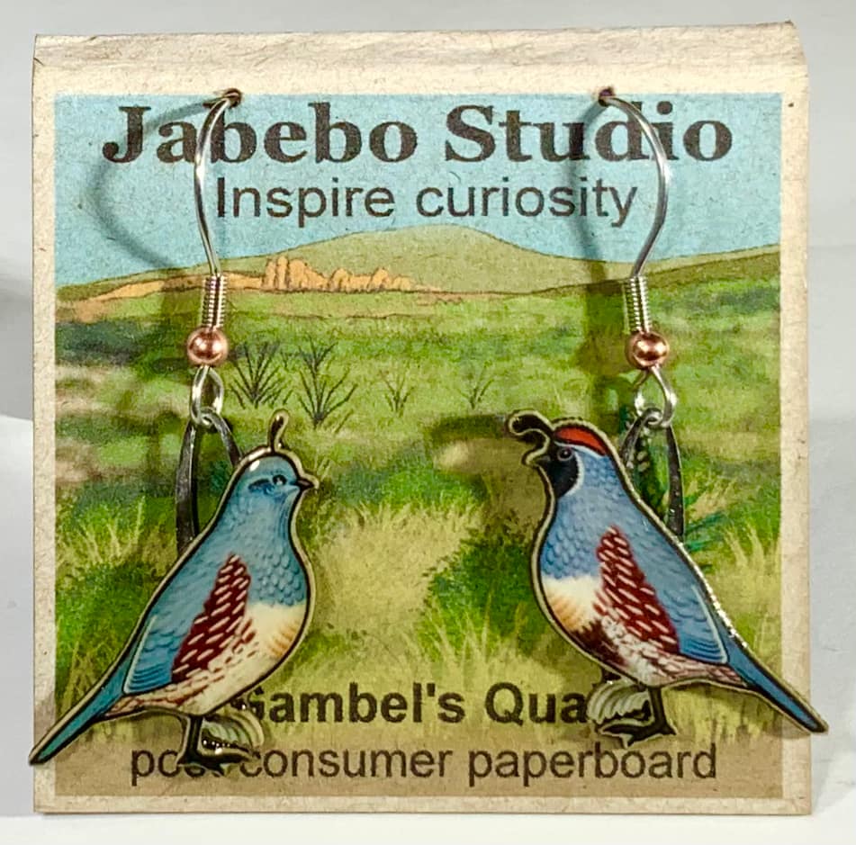 Picture shown is of 1 inch tall pair of earrings of the bird the Gambel's Quail.